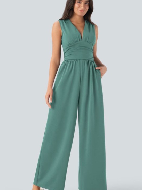 HALARA Pants - Halara V Neck Sleeveless Ruched Pocket Jumpsuit-Easy Peezy Oil Blue NEW M